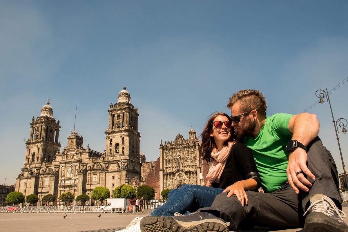 In front of Mexico City Cathedral (One month Mexico Itinerary)