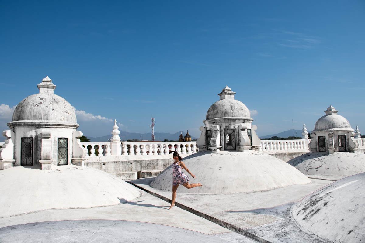 White roof of Leon Cathedral (Nicaragua travel budget breakdown)