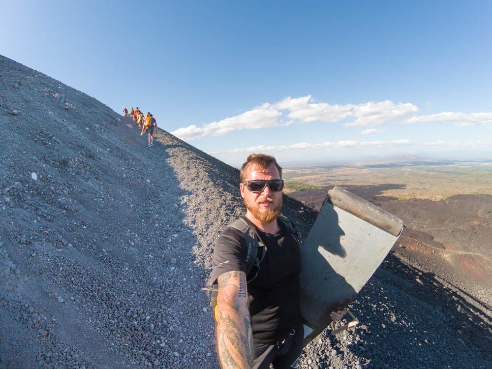 First you need to go uphill...(volcano boarding Nicaragua)