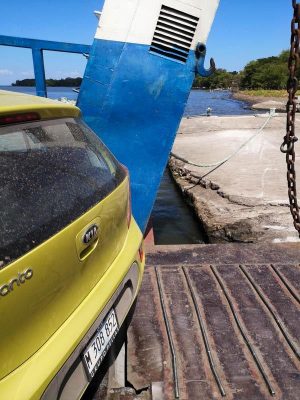 A car on the ferry to Ometepe Island (Nicaragua Travel Budget Breakdown)