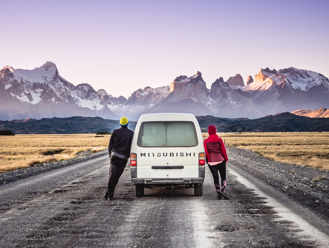 With a van in Torres del Paine