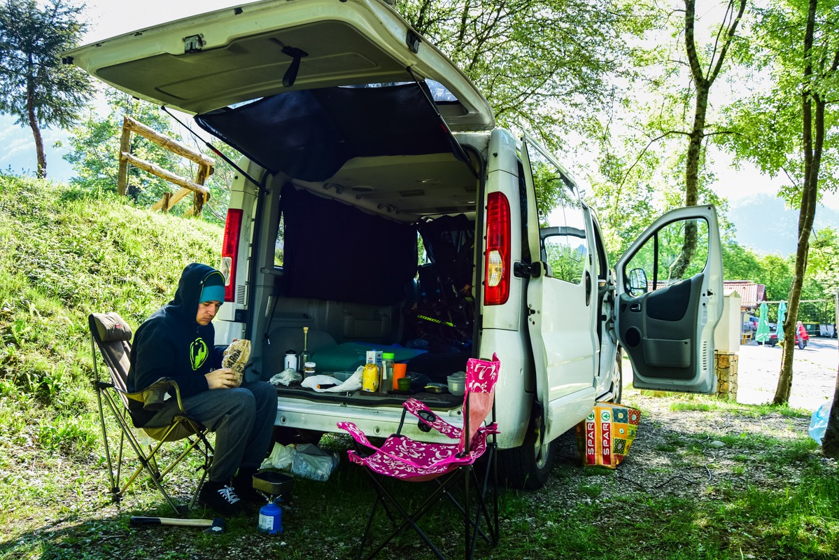 In a campsite with our van